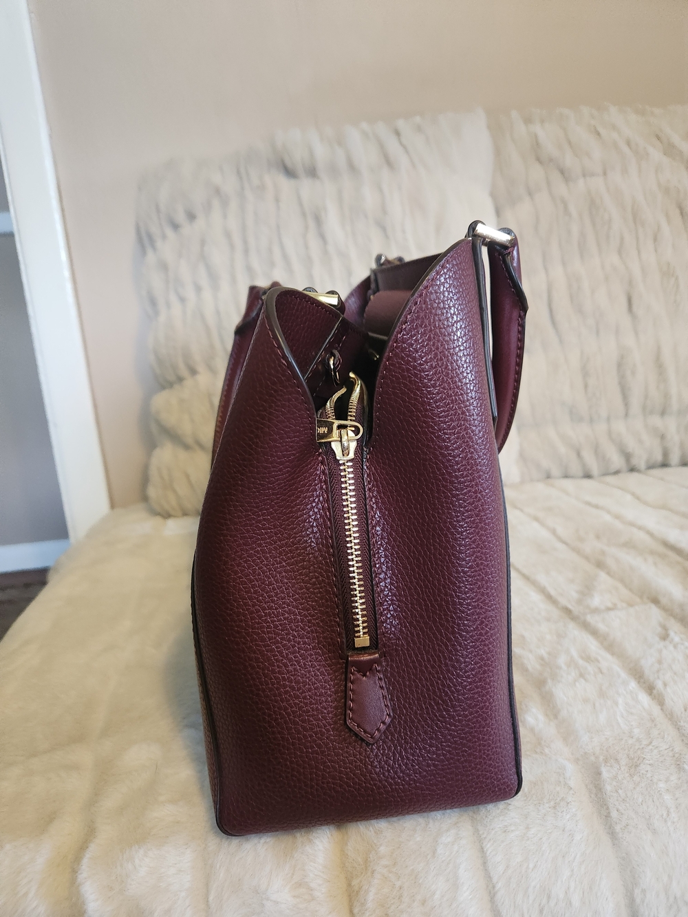 Michael Kors Women's Burgundy Leather Satchel - Picture 6 of 9